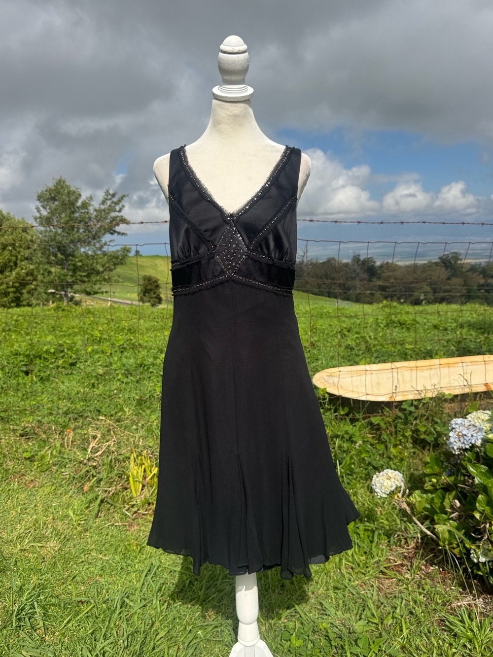 Vintage 90s Nine West Black Silk Embroidered Sleeveless Party Cocktail Dress 8 - Picture 7 of 8